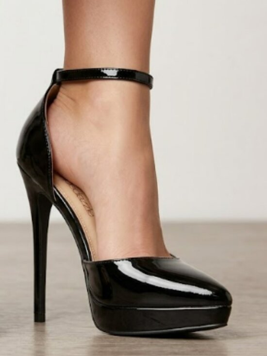 Shoe Dazzle Shoes - Shoedazzle Black Patent Platform Stiletto Heels Pointed Toe Ankle Strap Pumps